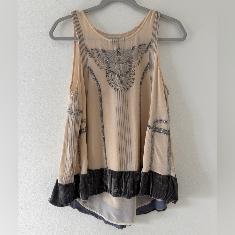 Anthropologie Moulinette Soeurs Dainty Velvet Beaded Boho Fairy Tank- medium - Picture 4 of 14